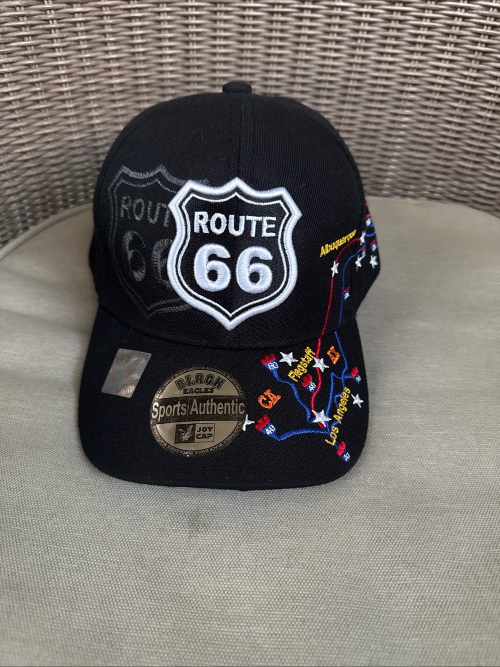 Route 66 Black  Hat with Embroidered Map Accents